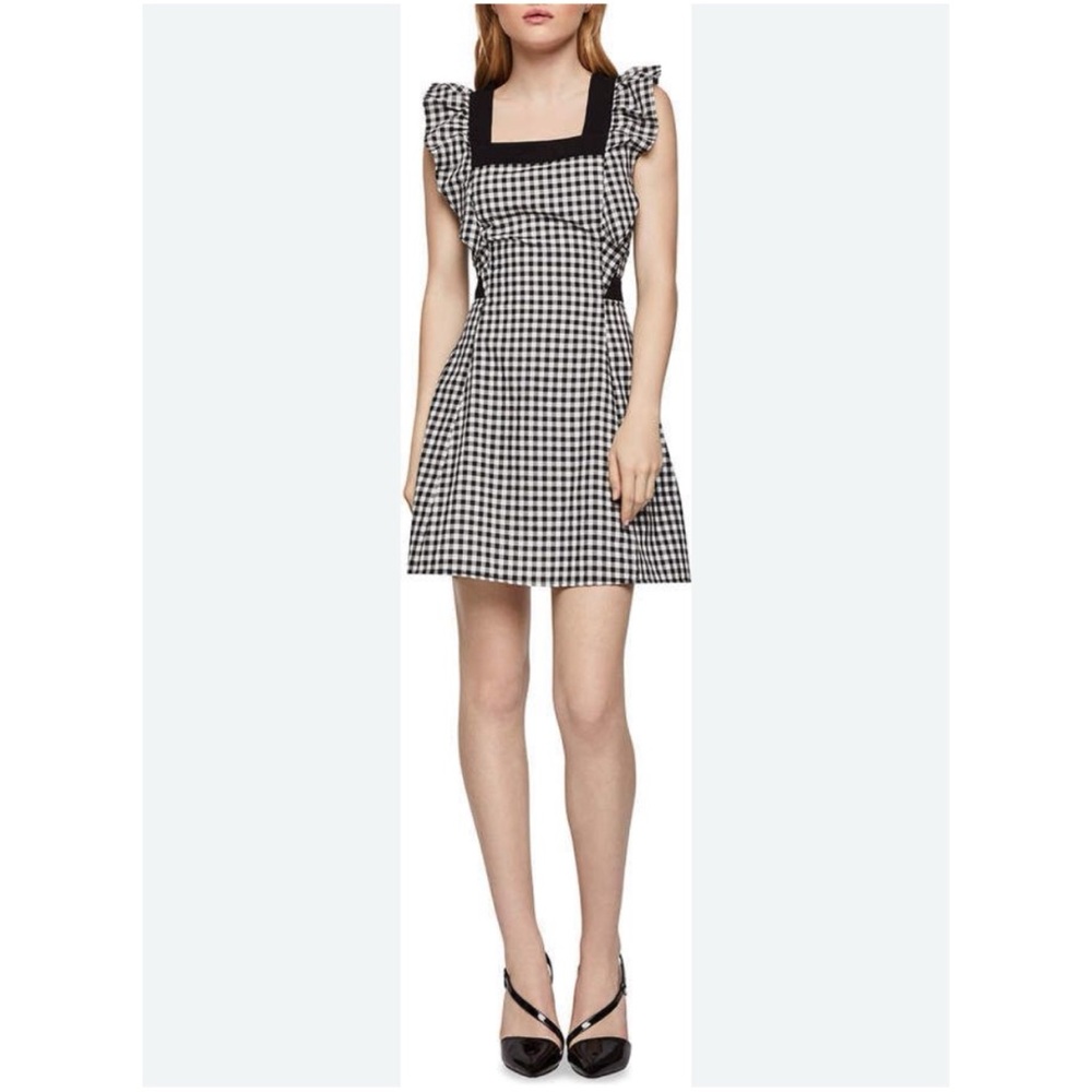 BCB Generation Gingham Black White Dress Pinafore Style Ruffles Summer Size 8